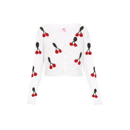 MYMO MYMO Gebreid vest Fashion Look donkergroen / rood / wit