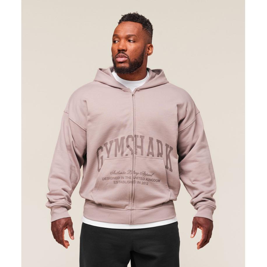 Gymshark Collegiate Script Zip Up Hoodie Muted Pink Roze