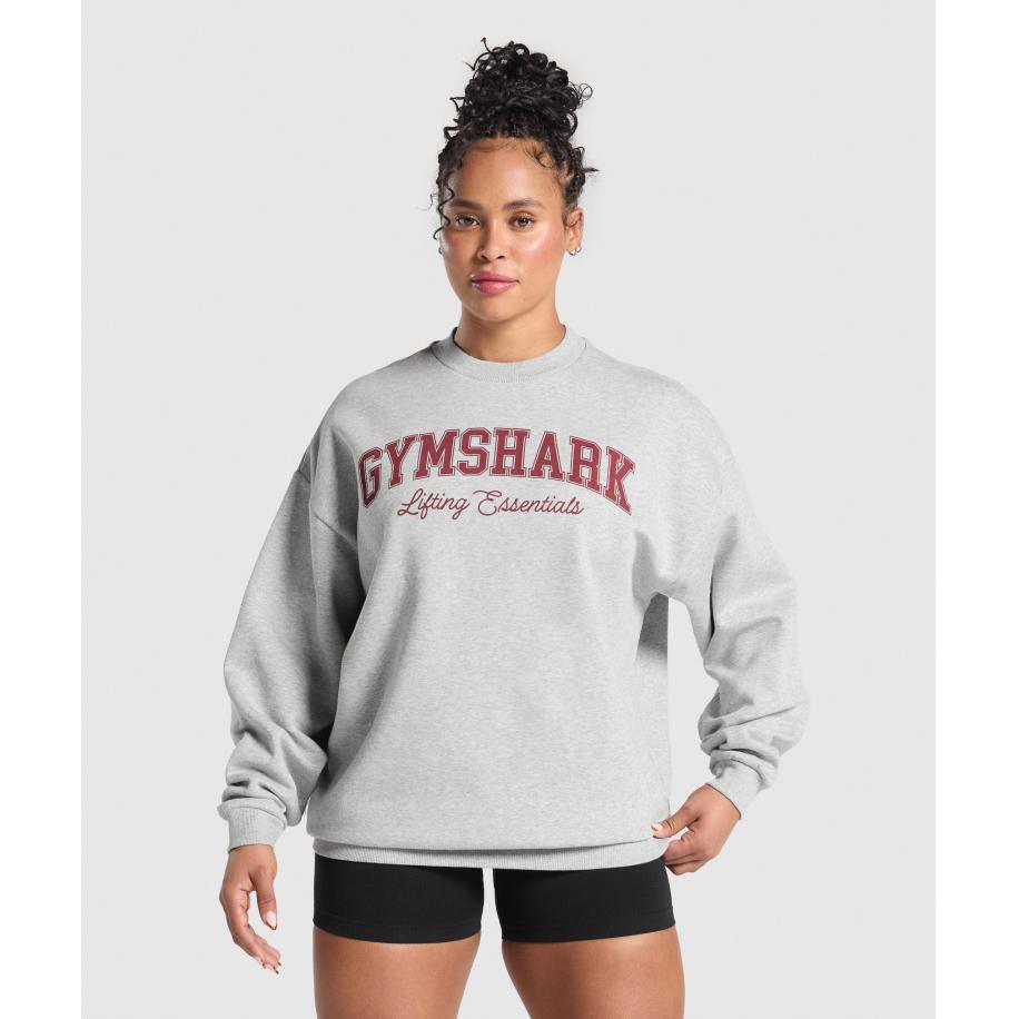 Gymshark Lifting Essentials Graphic Brushed Oversized Sweatshirt Light Grey Core Marl Grijs