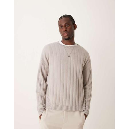 ASOS DESIGN - Ruimvallende gebreide trui van lamswolmix met brede ribbels in lichtgrijs