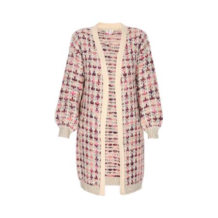 IZIA IZIA Gebreid vest beige / oudroze / donkerrood / zilver