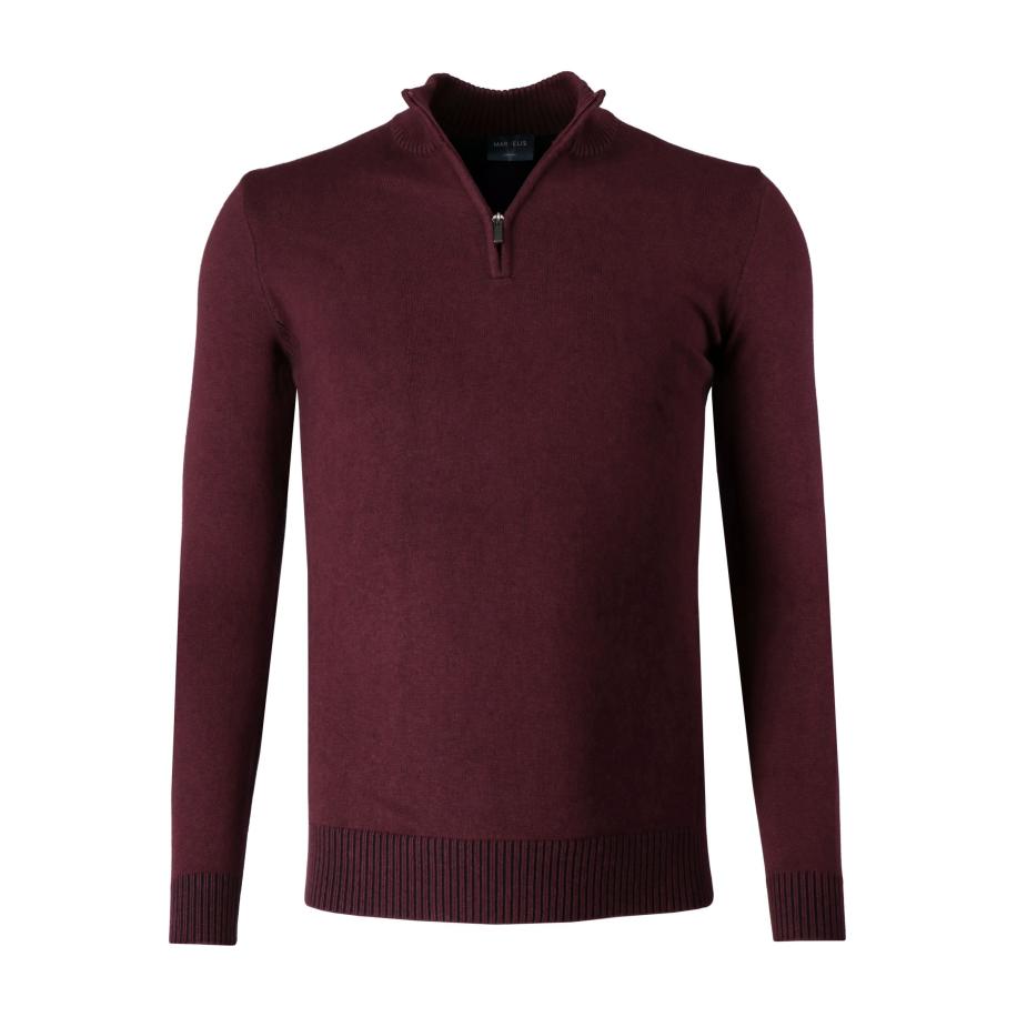 Marvelis Casual Trui ritssluiting donkerrood, Effen Rood