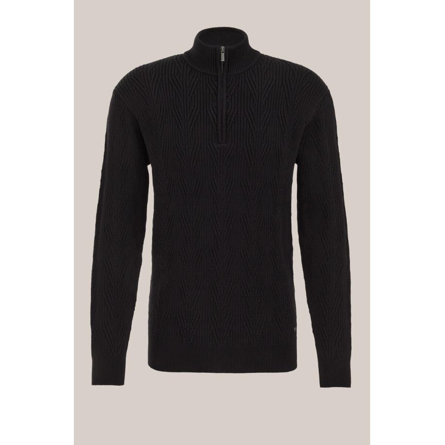 WE Fashion Heren slim fit trui met structuur - Regular fit - Zwart - Katoen - Maat: XS Zwart