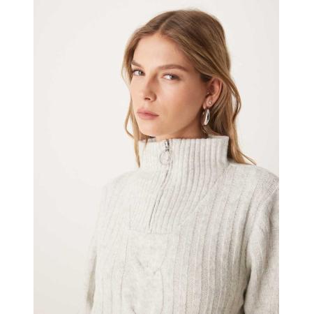 JDY Trui met korte rits en kabels in lichtgrijs