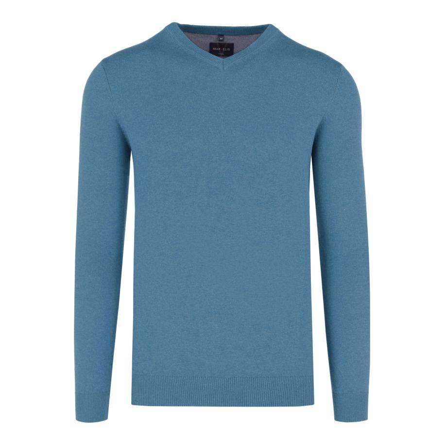 Marvelis Casual Trui V-hals ozon, Effen Blauw