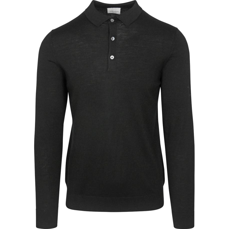 Profuomo Longsleeve Poloshirt Merinowol Zwart Zwart