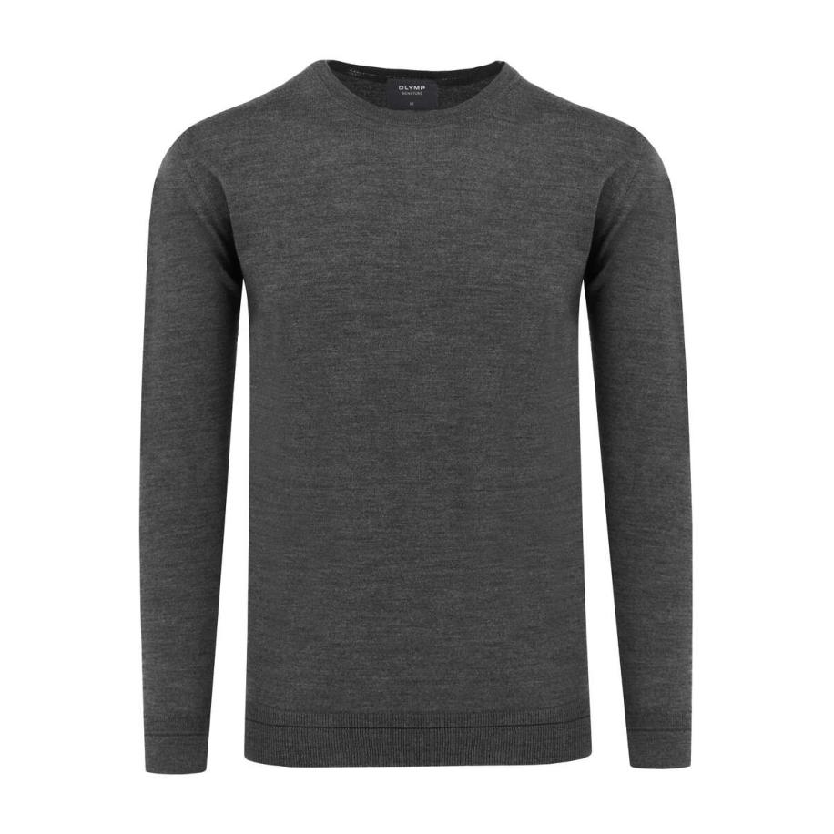OLYMP SIGNATURE Soft Business Trui ronde hals antraciet, Effen Grijs
