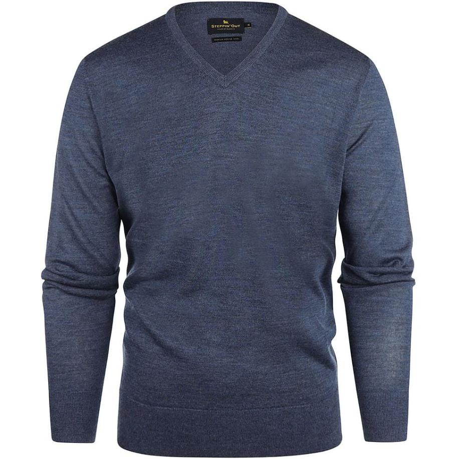Steppin' Out Trui V-hals Merinowol Indigo Blauw Blauw