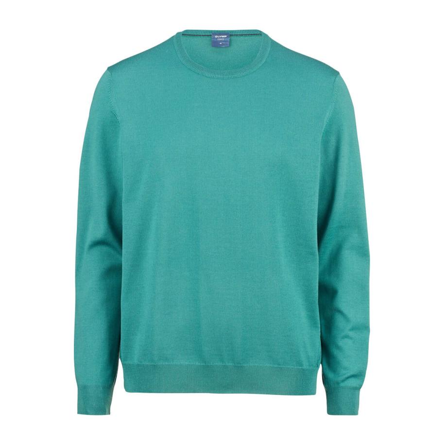 OLYMP Casual Trui ronde hals grijs-groen, Effen Groen