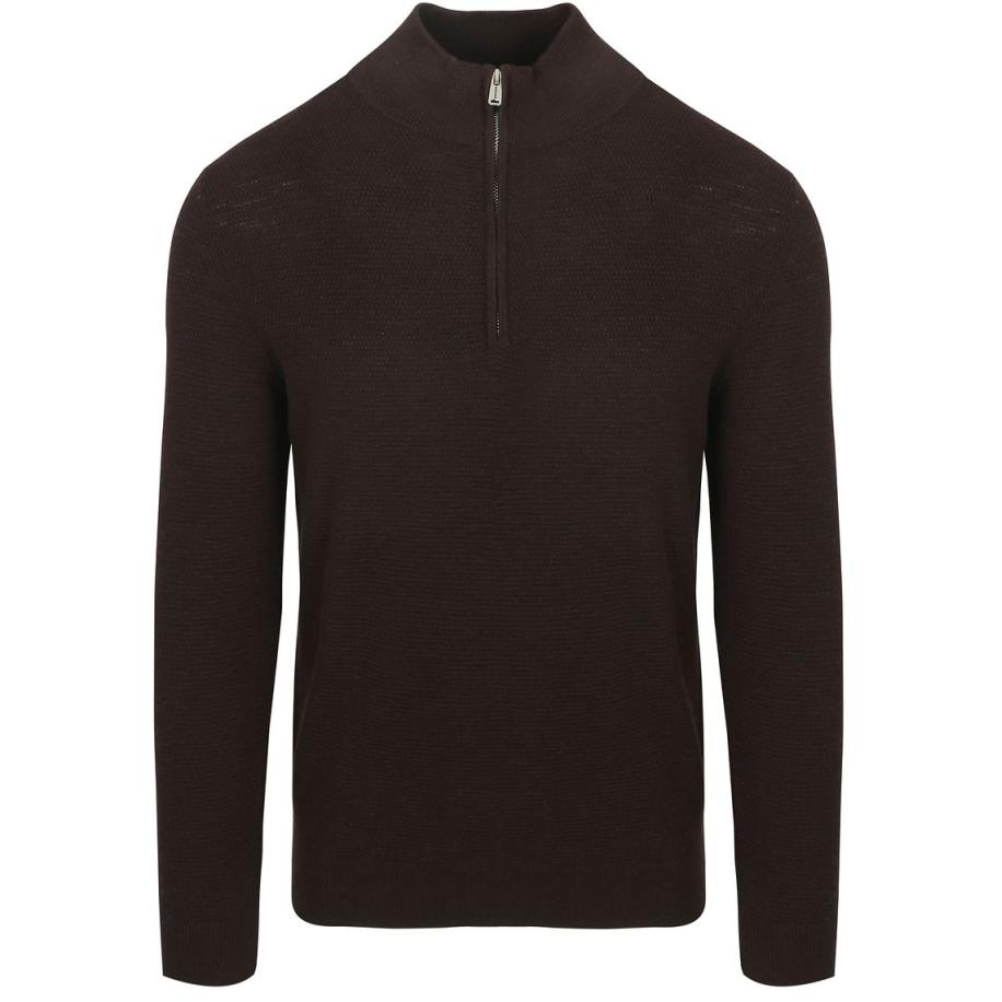 Profuomo Half Zip Pullover Structure Bruin Bruin