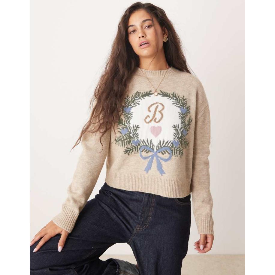 Miss Selfridge Trui met grafische, vintage geïnspireerde 'B'-Wit Wit