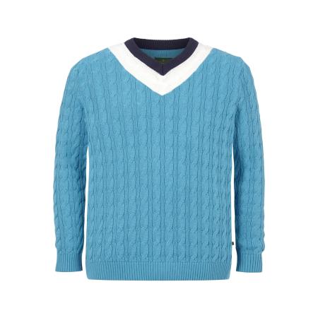 Charles Colby Gebreide trui V-halslichtblauw, Cable knit