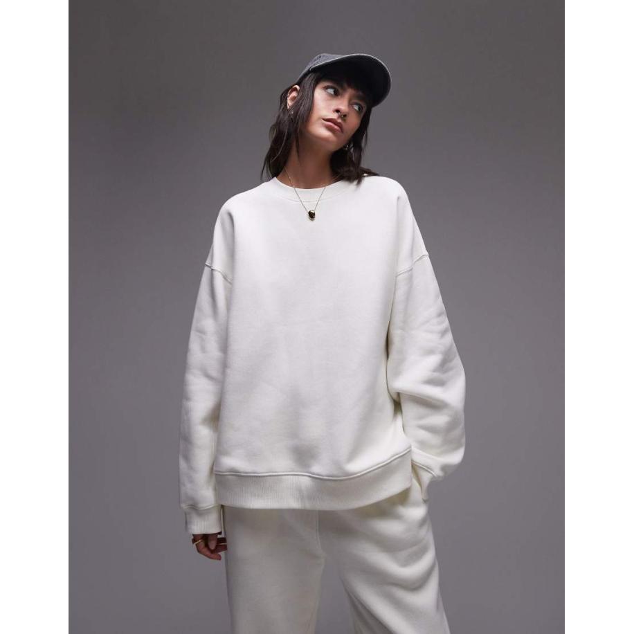 Topshop Premium Sweater met naaddetail in ecru, deel van co-ord set-Wit Wit