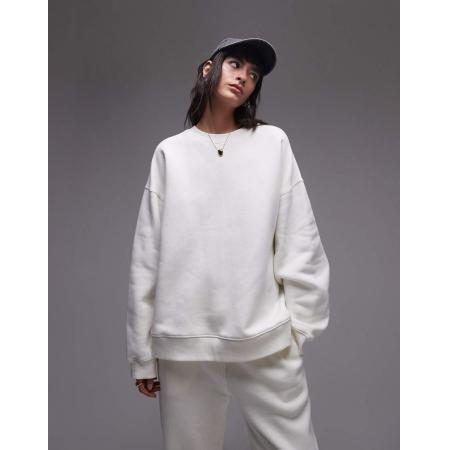 Topshop Premium Sweater met naaddetail in ecru, deel van co-ord set-Wit