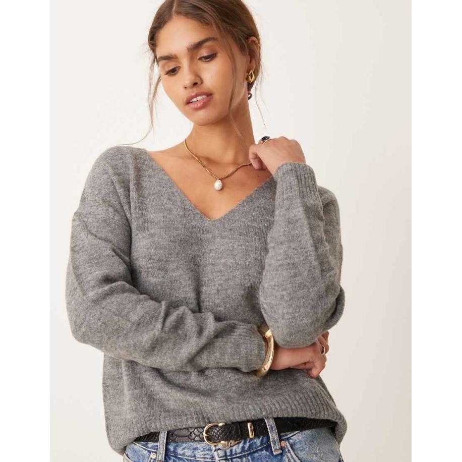 JDY Trui met V-hals in donkergrijs Grijs
