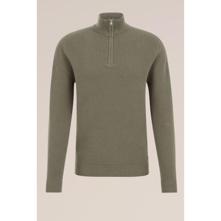 WE Fashion Heren Regular fit trui met rits - Regular fit - Legergroen - Katoen - Maat: S