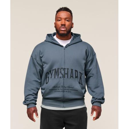 Gymshark Collegiate Script Zip Up Hoodie Iron Blue