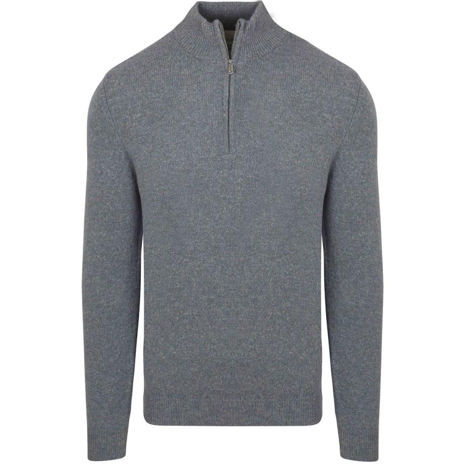Profuomo Half Zip Pullover Wol Blend Blauw Blauw