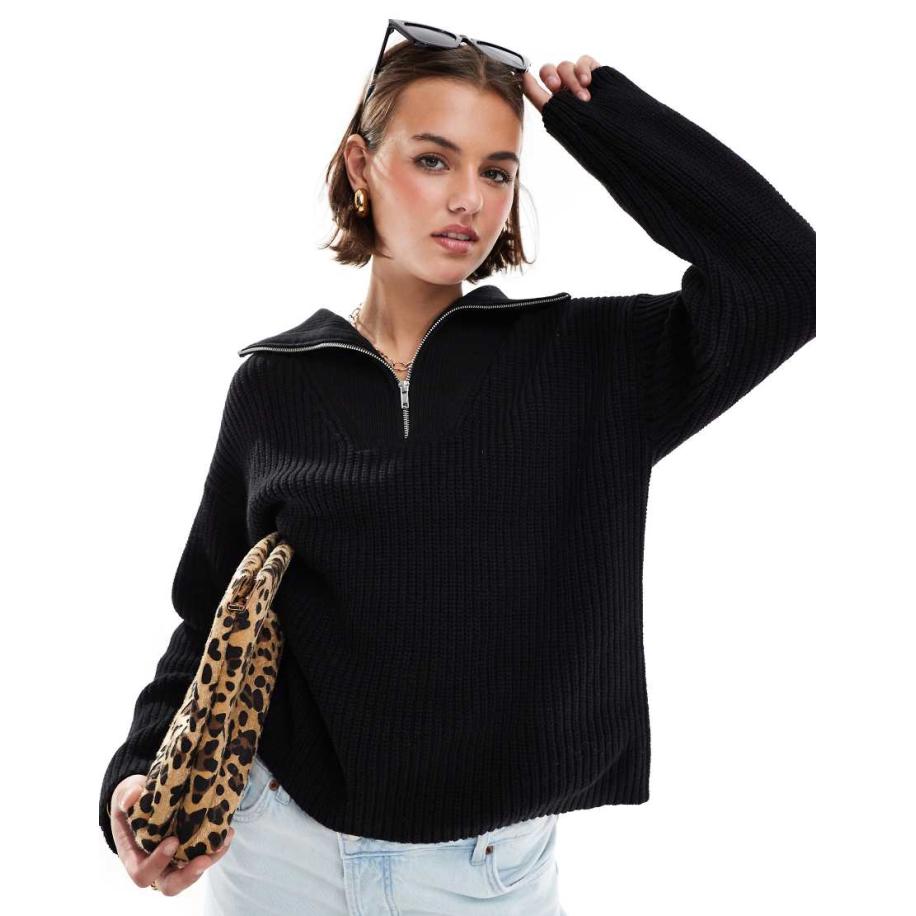 Selected Femme Trui met korte rits in zwart Zwart