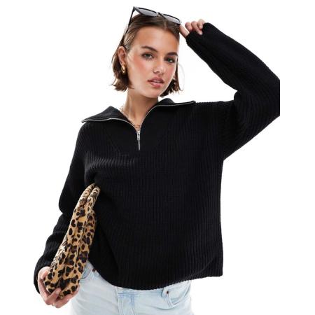 Selected Femme Trui met korte rits in zwart