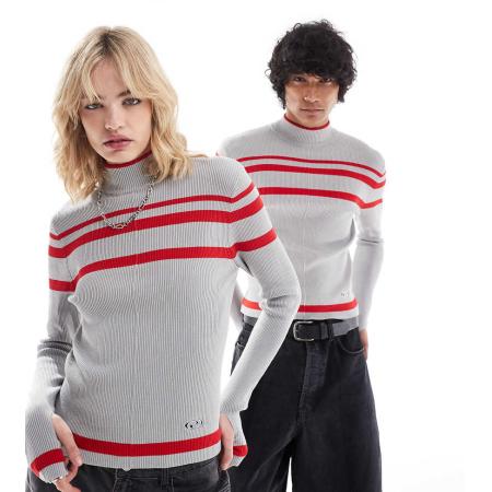 Reclaimed Vintage Unisex gebreide top met rode strepen-Grijs