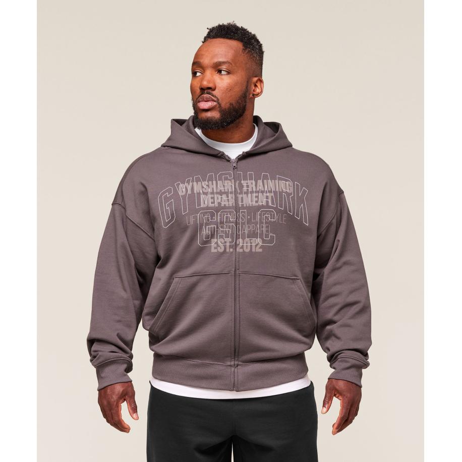 Gymshark Authentic Apparel Zip Up Hoodie Brushed Purple Paars