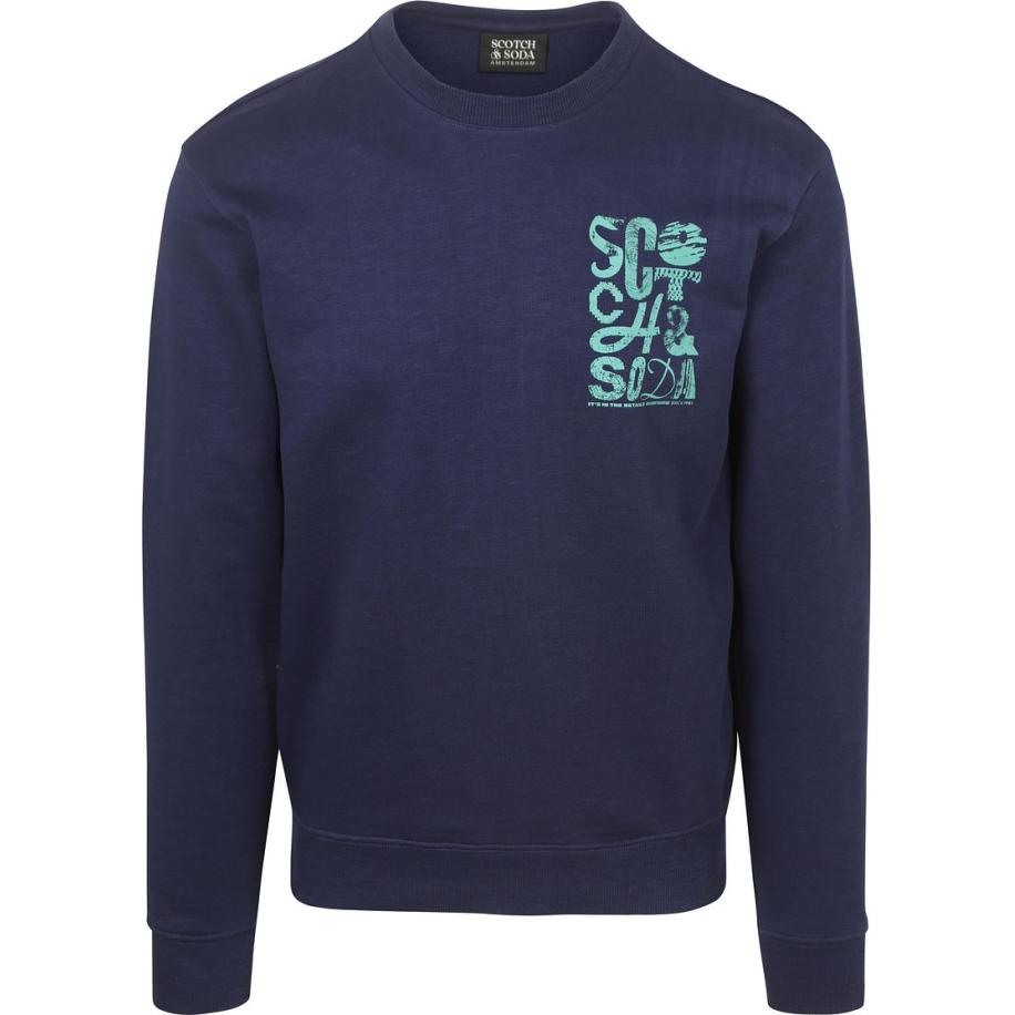 Scotch and Soda Sweater Logo Navy Blauw