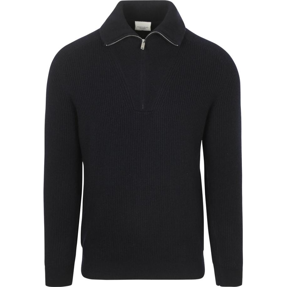 Profuomo Half Zip Pullover Wol Navy Blauw
