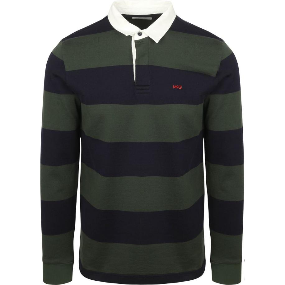 McGregor Rugbyshirt Streep Navy Olive Groen
