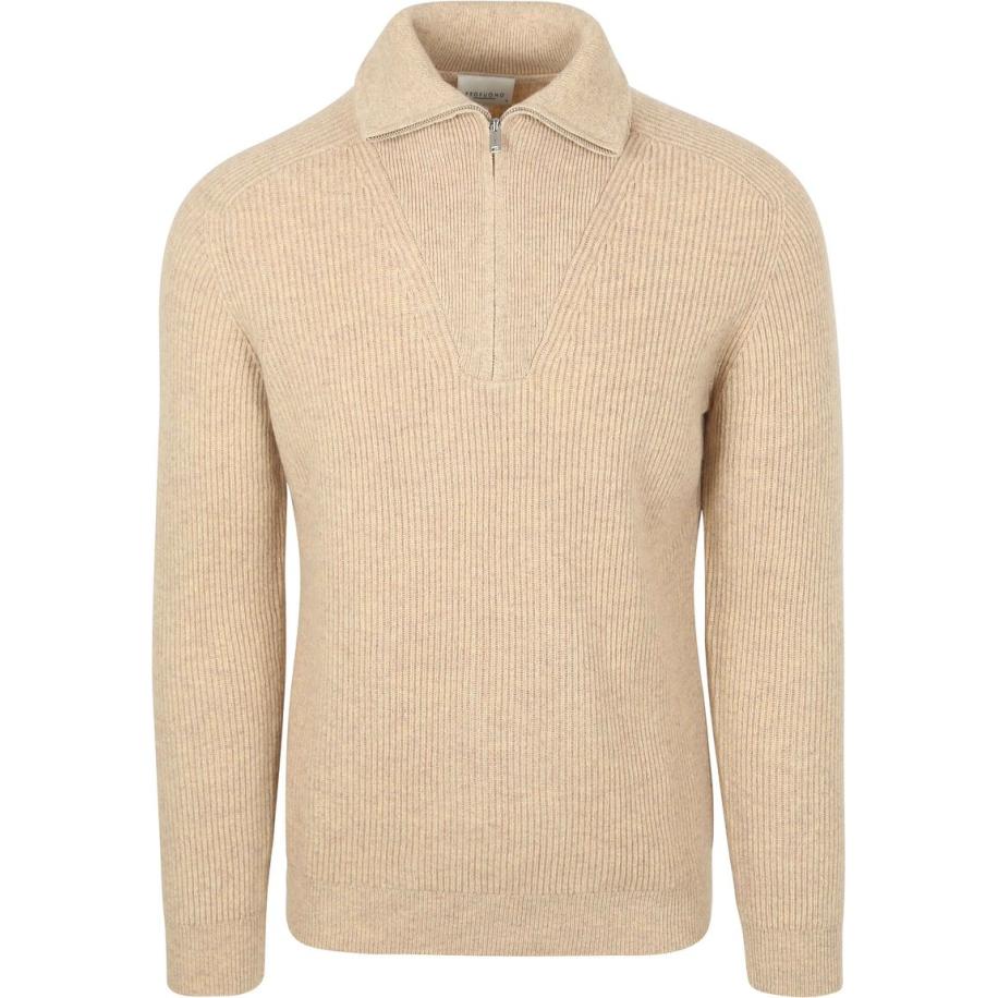 Profuomo Half Zip Pullover Wol Sand Bruin