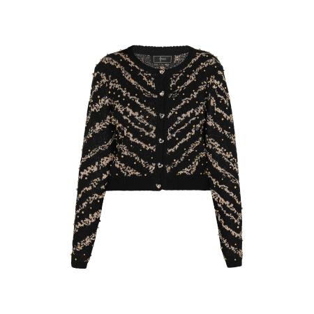 Faina faina Gebreid vest beige / goud / zwart