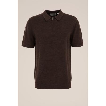 WE Fashion Heren polo van merinowol - Regular fit - Donkerbruin - Merino wol - Maat: XS