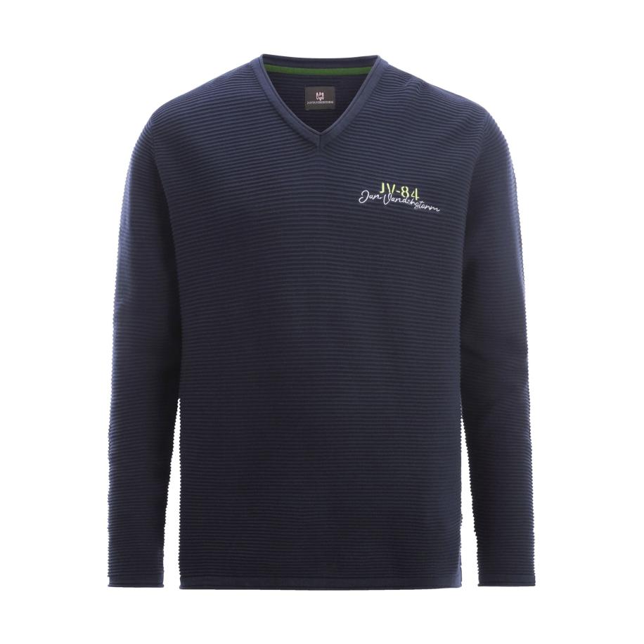 Jan Vanderstorm Trui V-halsdonkerblauw, Effen Blauw