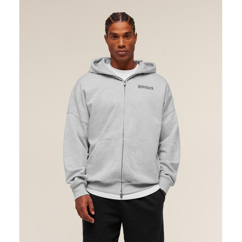 Gymshark Olde English Zip Up Hoodie Soft Grey Marl Grijs