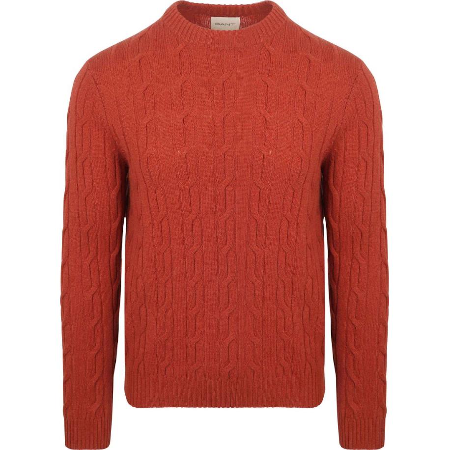 Gant Pullover Crewneck Lambswool Cable Modern Rust Rood