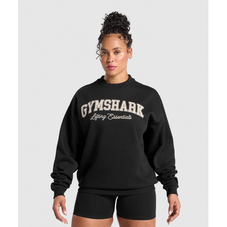 Gymshark Lifting Essentials Graphic Brushed Oversized Sweatshirt Black Zwart