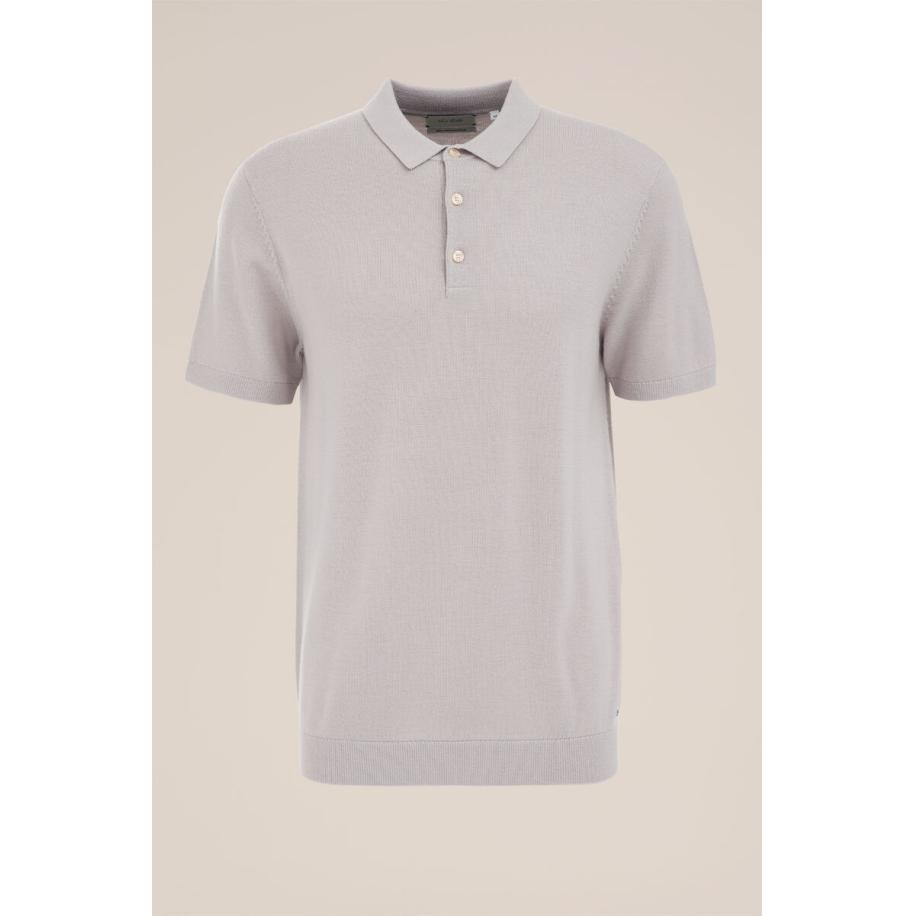 Van Gils heren Regular fit fijngebreide polo van merinowol - Regular fit - Lichtgrijs - Merino wol - Maat: XS Grijs