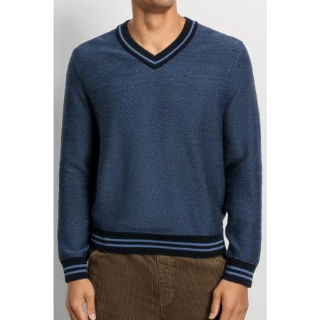 OLYMP Casual Trui V-hals marine, Gestreept