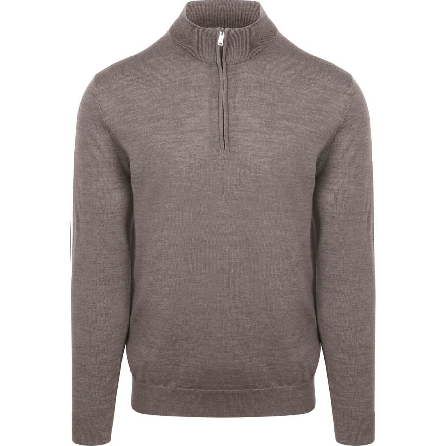 Profuomo Half Zip Pullover Merinowol Taupe Bruin
