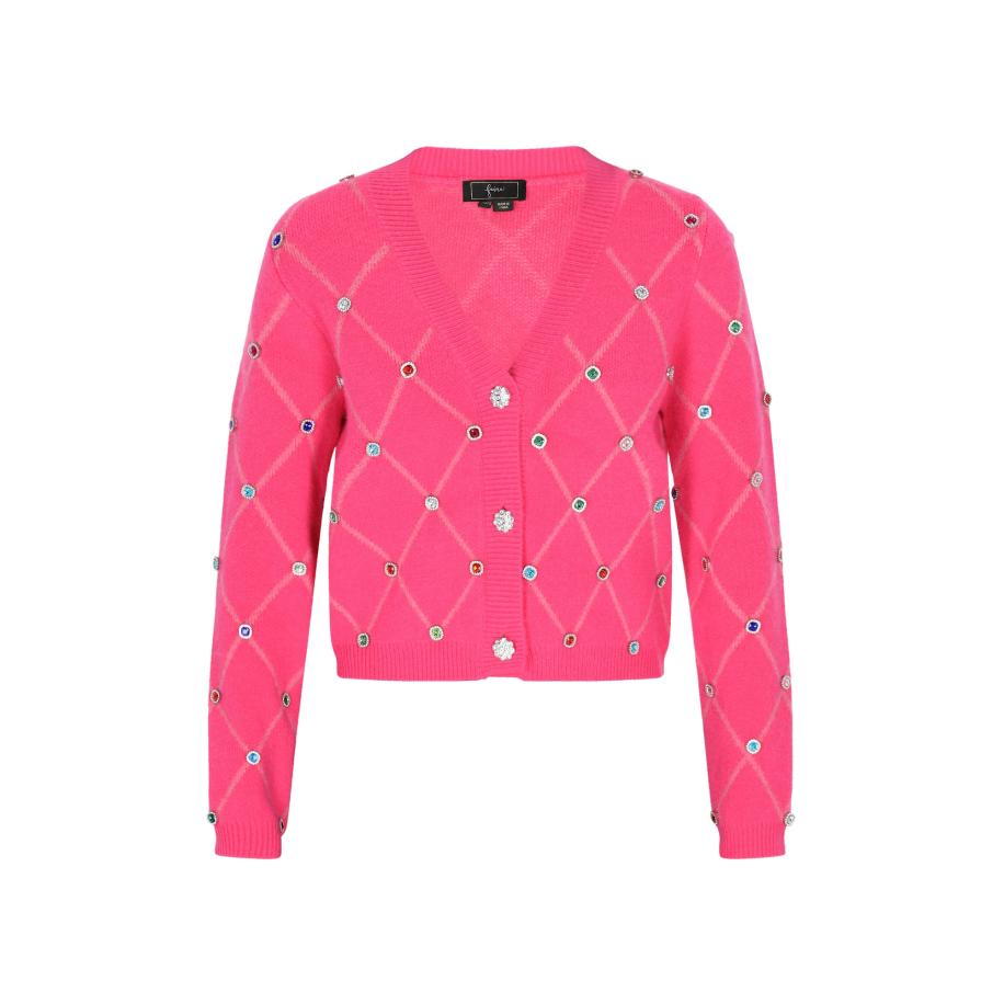 Faina faina Gebreid vest royal blue/koningsblauw / fuchsia / donkerrood / zilver -