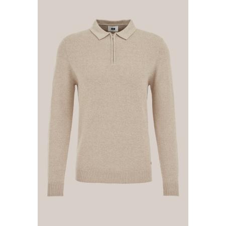 WE Fashion Heren regular fit polo met rits - Regular fit - Beige - Katoen - Maat: XS