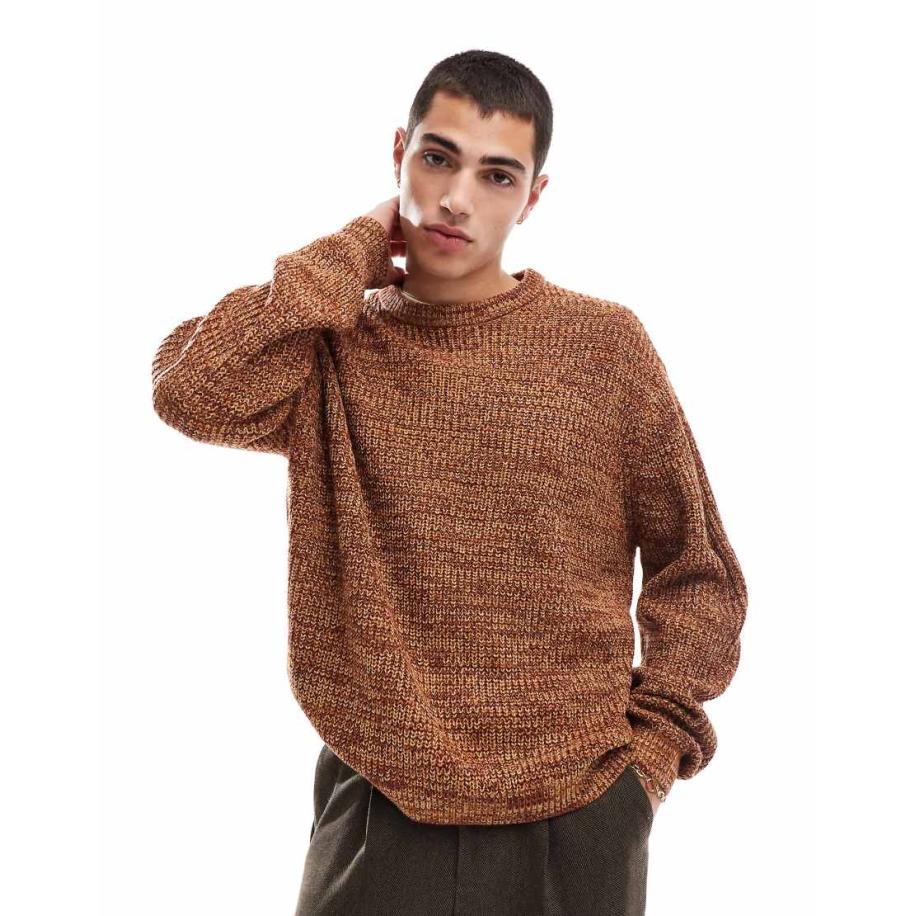 ASOS DESIGN - Gebreide geribbelde oversized visserstrui in lichtbruin-Oranje Oranje