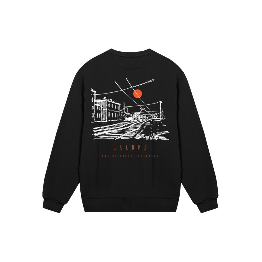F4NT4STIC F4NT4STIC Sweatshirt Escape Discover the World Town Train Station oranje / zwart / wit -