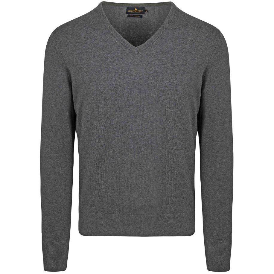 Steppin' Out Pullover V-hals Merinowol Antraciet Grijs
