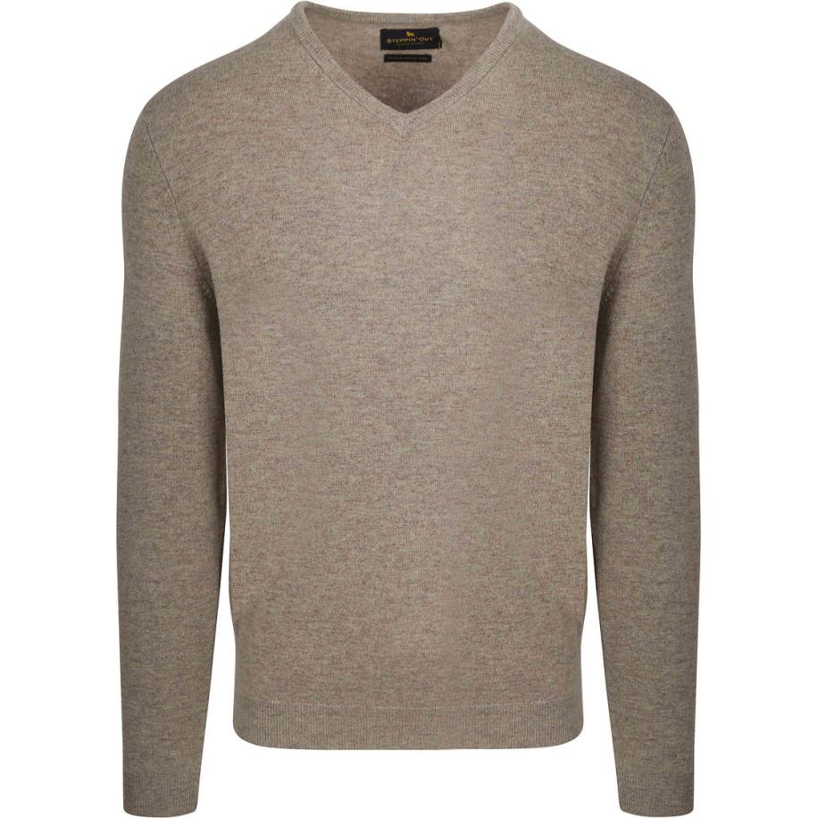 Steppin' Out Pullover V-hals Merinowol Lichtbruin Bruin