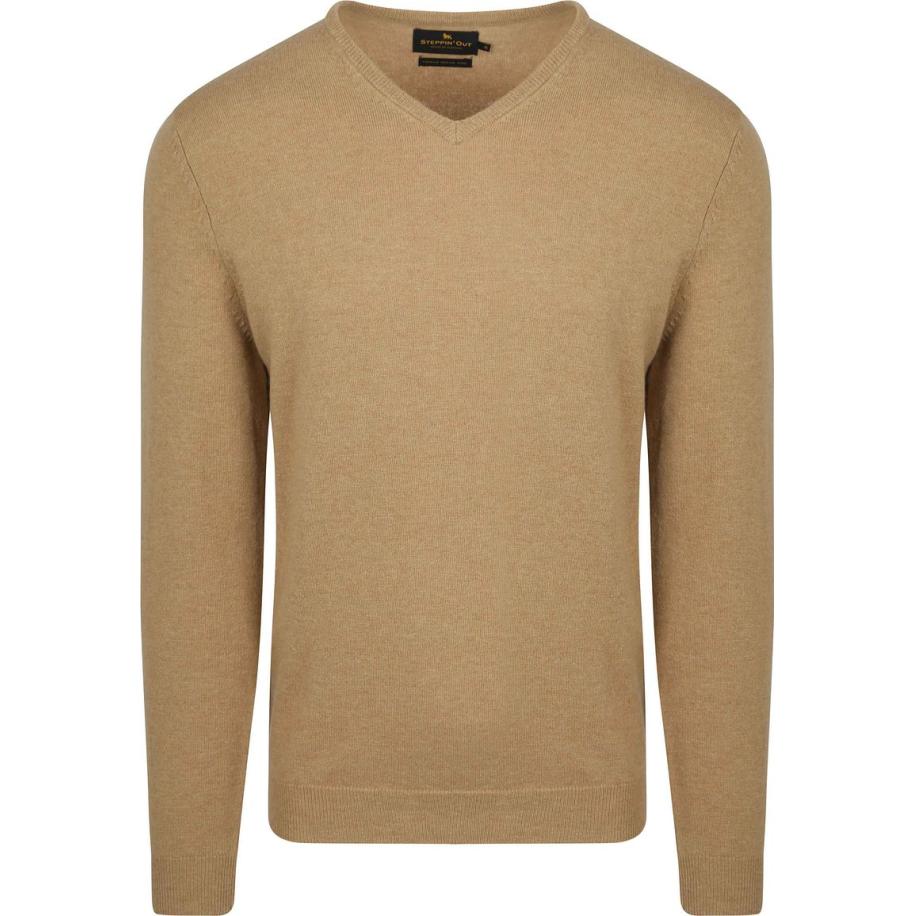 Steppin' Out Pullover V-hals Merinowol Beige Bruin
