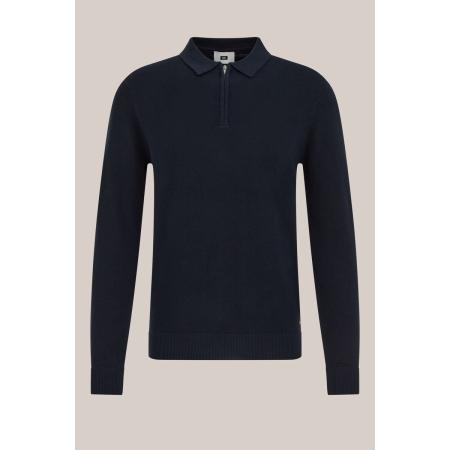 WE Fashion Heren regular fit polo met rits - Regular fit - Marineblauw - Katoen - Maat: XS