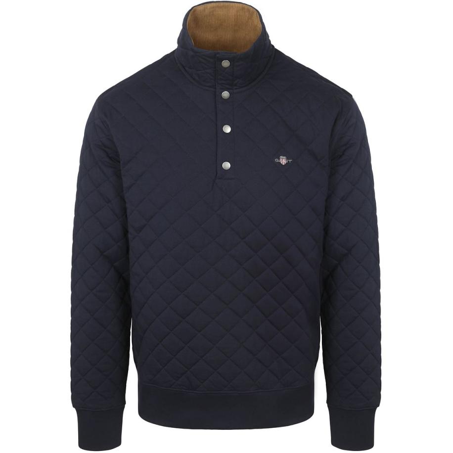 Gant Quilted Mocker Pullover Navy Blauw
