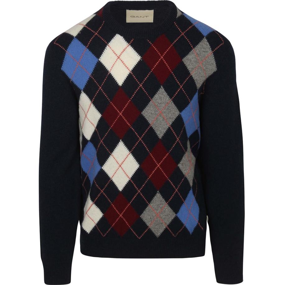 Gant Pullover Wool Blend Argyle Navy Blauw