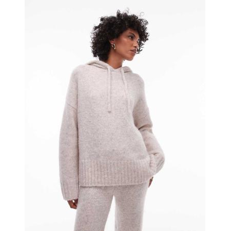 Topshop Pluizige hoodie in beige, deel van co-ord set-Grijs